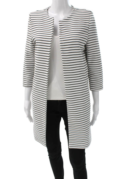 Senes Women Blazer Coatigan Black Striped 3/4 Sleeve Size M