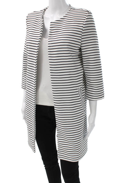 Senes Women Blazer Coatigan Black Striped 3/4 Sleeve Size M