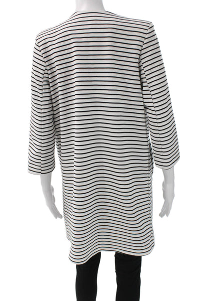 Senes Women Blazer Coatigan Black Striped 3/4 Sleeve Size M