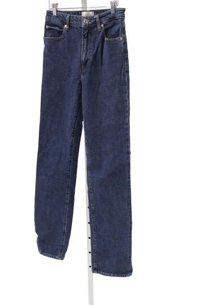 Frame Womens Blue Straight Mid Rise Jeans Cotton Button Inseam 32 Size 27
