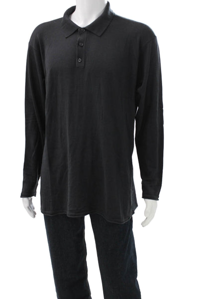Armani Collezioni Mens Silk Collared Long Sleeve T-Shirt Black Size 2XL