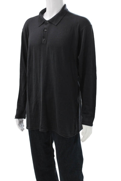 Armani Collezioni Mens Silk Collared Long Sleeve T-Shirt Black Size 2XL