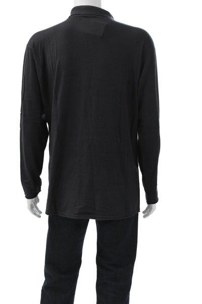 Armani Collezioni Mens Silk Collared Long Sleeve T-Shirt Black Size 2XL
