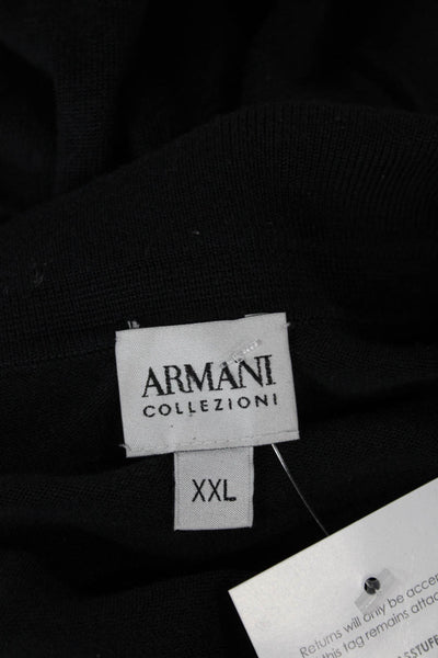 Armani Collezioni Mens Silk Collared Long Sleeve T-Shirt Black Size 2XL