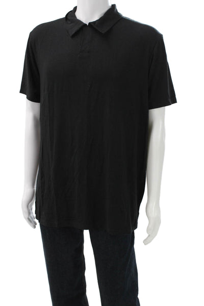 Armani Collezioni Mens T-Shirt Collared Black Modal Blend Short Sleeve Size 2XL