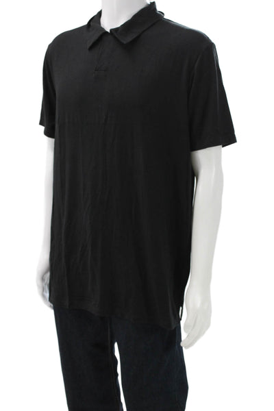 Armani Collezioni Mens T-Shirt Collared Black Modal Blend Short Sleeve Size 2XL