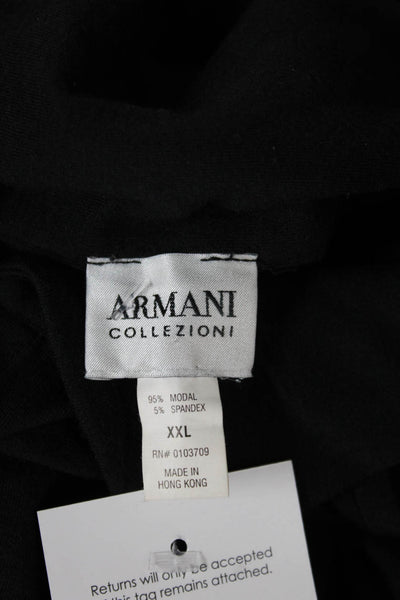 Armani Collezioni Mens T-Shirt Collared Black Modal Blend Short Sleeve Size 2XL