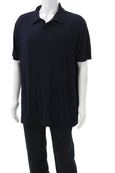 Armani Collezioni Men T-Shirt Collared Blue Modal Spandex Short Sleeve Size 2XL