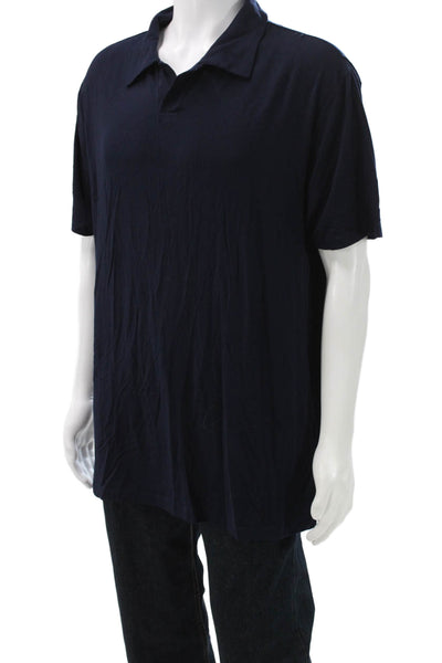 Armani Collezioni Men T-Shirt Collared Blue Modal Spandex Short Sleeve Size 2XL