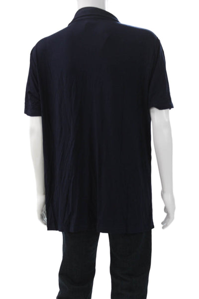 Armani Collezioni Men T-Shirt Collared Blue Modal Spandex Short Sleeve Size 2XL