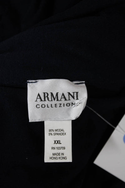 Armani Collezioni Men T-Shirt Collared Blue Modal Spandex Short Sleeve Size 2XL