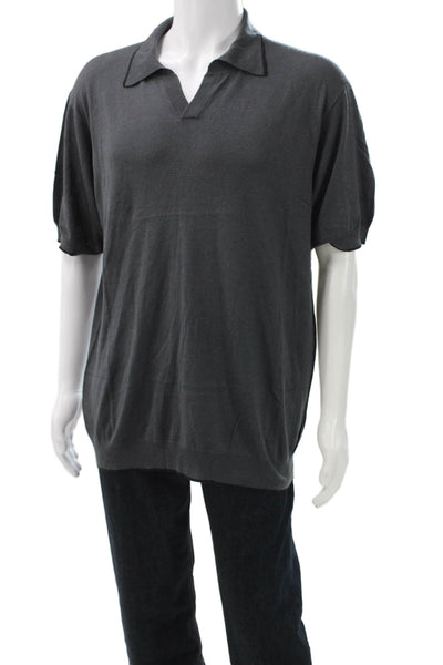 Armani Collezioni Mens Collared Pullover Gray Cotton Blend Size 2XL