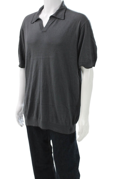 Armani Collezioni Mens Collared Pullover Gray Cotton Blend Size 2XL