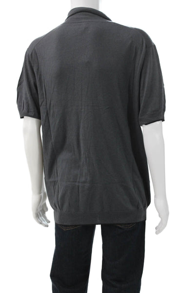 Armani Collezioni Mens Collared Pullover Gray Cotton Blend Size 2XL