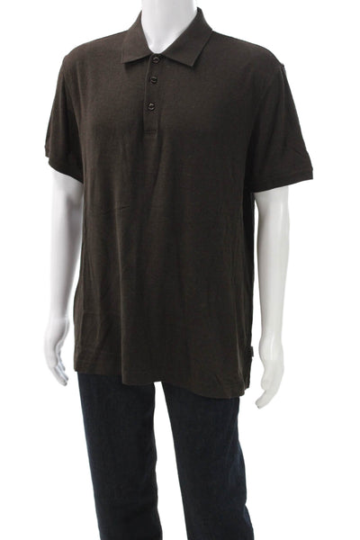 Armani Collezioni Mens T-Shirt Brown Viscose Collared Short Sleeve Size 2XL