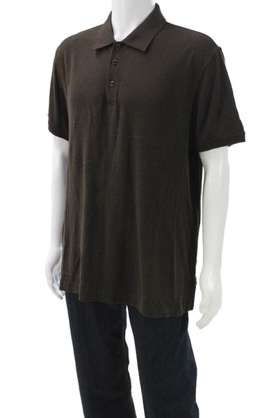 Armani Collezioni Mens T-Shirt Brown Viscose Collared Short Sleeve Size 2XL