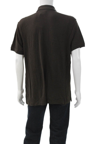 Armani Collezioni Mens T-Shirt Brown Viscose Collared Short Sleeve Size 2XL