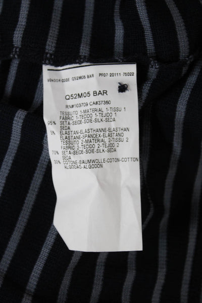 Armani Collezioni Mens Silk Striped Polo Blue Short Sleeve Button Size 2XL
