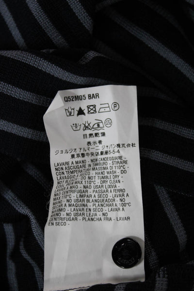 Armani Collezioni Mens Silk Striped Polo Blue Short Sleeve Button Size 2XL