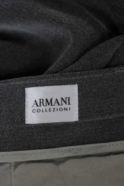Armani Collezioni Mens Dress Pants Gray Herringbone Polyester Button Size 38
