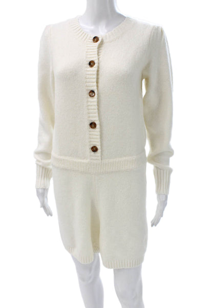 Greylin Anthropologie Women Ivory Wool Romper Long Sleeve Button Size S