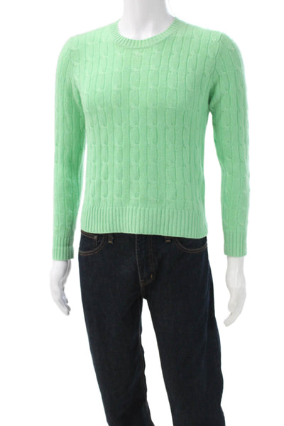 Peter Millar Women Pullover Sweater Wool Blend Cable Knit Crewneck Green Size M