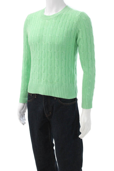 Peter Millar Women Pullover Sweater Wool Blend Cable Knit Crewneck Green Size M