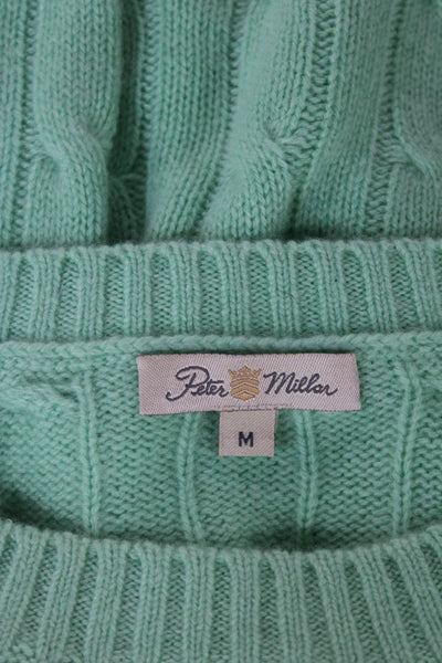 Peter Millar Women Pullover Sweater Wool Blend Cable Knit Crewneck Green Size M