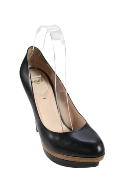 Fendi Womens Leather Platform High Heels Pumps Shoes Black Size 7