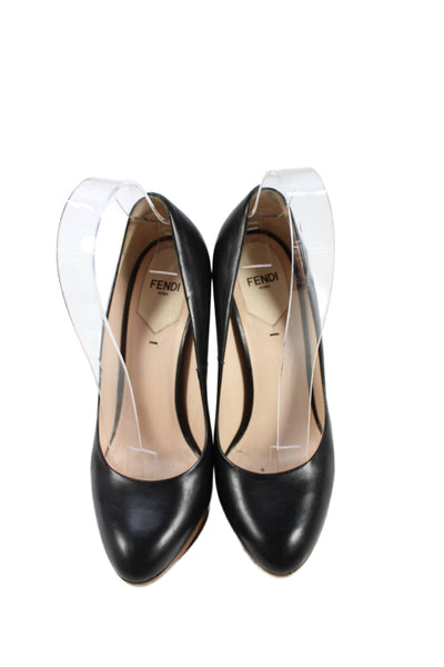 Fendi Womens Leather Platform High Heels Pumps Shoes Black Size 7