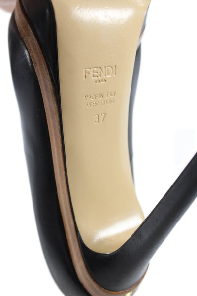 Fendi Womens Leather Platform High Heels Pumps Shoes Black Size 7