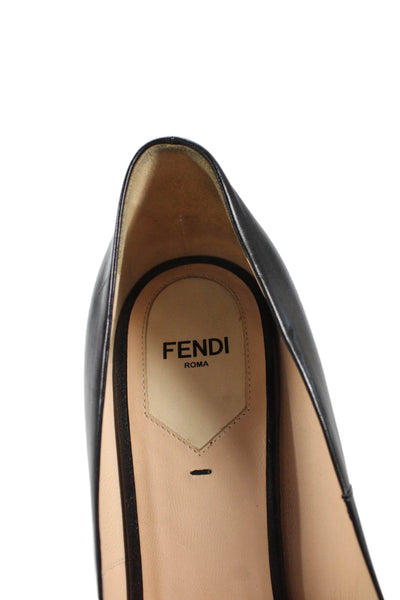 Fendi Womens Leather Platform High Heels Pumps Shoes Black Size 7