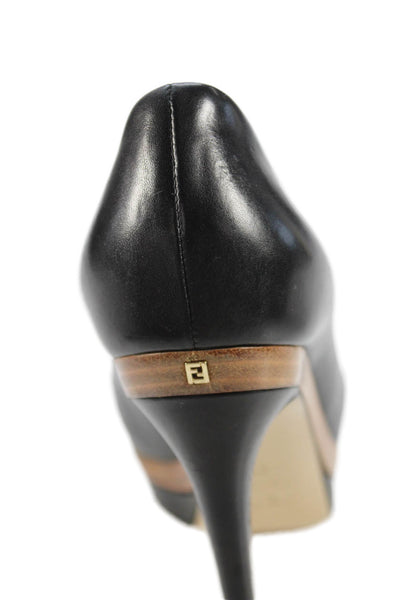 Fendi Womens Leather Platform High Heels Pumps Shoes Black Size 7