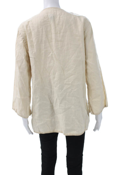Lauren Ralph Lauren Women Tunic Blouse Beige Linen V-Neck Long Sleeve Size L