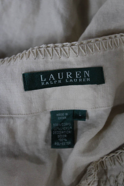 Lauren Ralph Lauren Women Tunic Blouse Beige Linen V-Neck Long Sleeve Size L