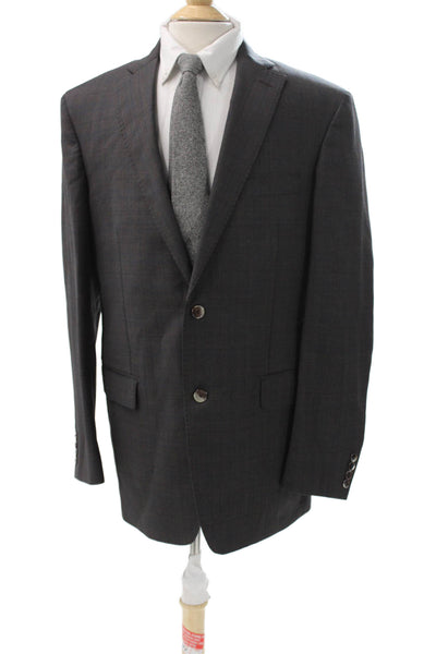 Reda Mens Wool Plaid Blazer Brown Button Size 44