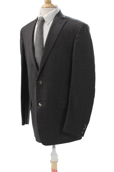 Reda Mens Wool Plaid Blazer Brown Button Size 44
