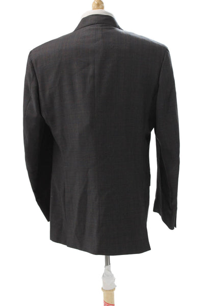 Reda Mens Wool Plaid Blazer Brown Button Size 44