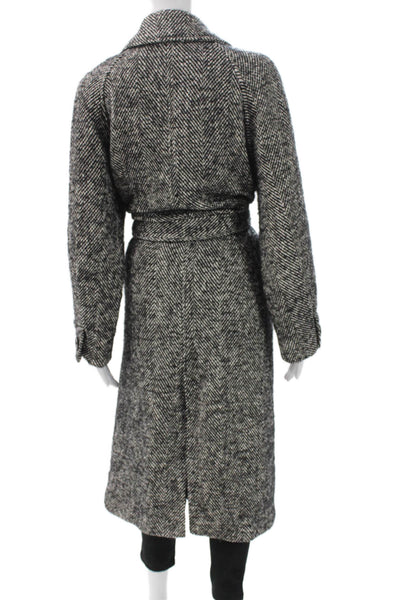 Zara Womens Multicolor Herringbone Wool Overcoat Tie Long Sleeve Size XS