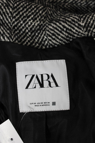 Zara Womens Multicolor Herringbone Wool Overcoat Tie Long Sleeve Size XS