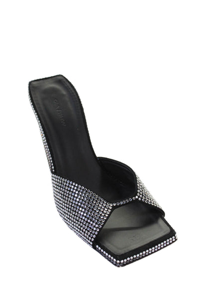 Gia/rhw Womens Crystal Detail Square Toe Block Heels Shoes Black Size 7.5