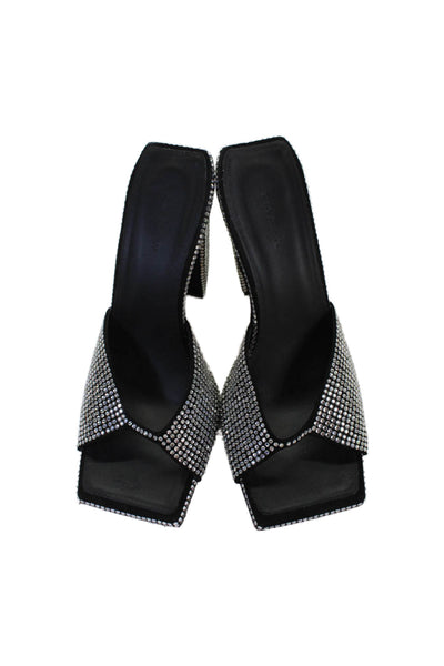 Gia/rhw Womens Crystal Detail Square Toe Block Heels Shoes Black Size 7.5