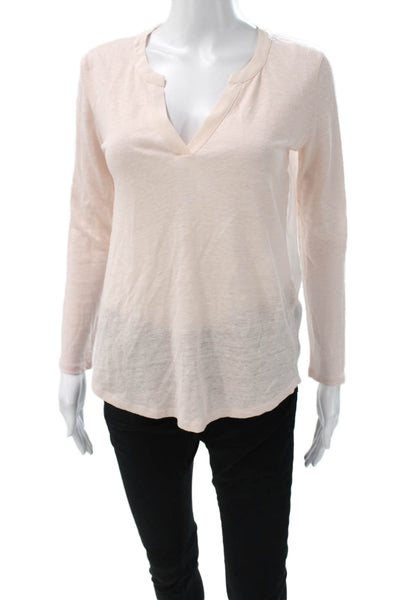 Sandro Women Rayon V-Neck Long Sleeve Pink Basic T-Shirt Pullover Size 1