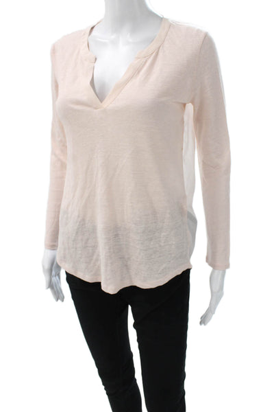 Sandro Women Rayon V-Neck Long Sleeve Pink Basic T-Shirt Pullover Size 1