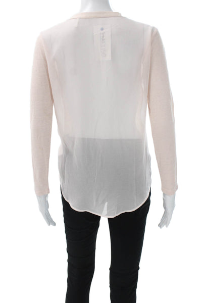 Sandro Women Rayon V-Neck Long Sleeve Pink Basic T-Shirt Pullover Size 1