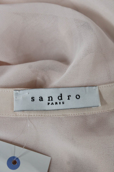 Sandro Women Rayon V-Neck Long Sleeve Pink Basic T-Shirt Pullover Size 1
