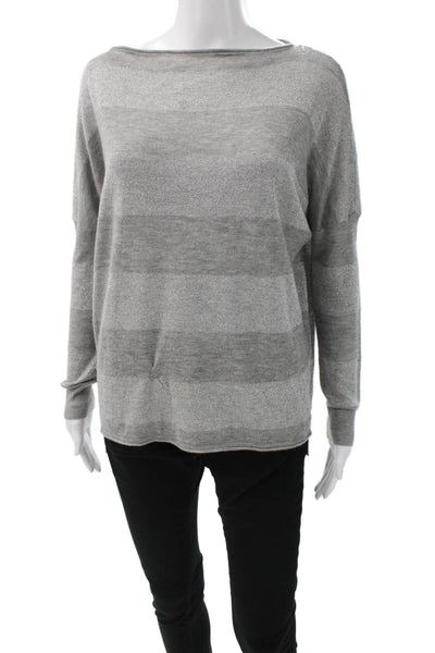Vince Women Striped Boat Neck Pullover Sweater Gray Size S