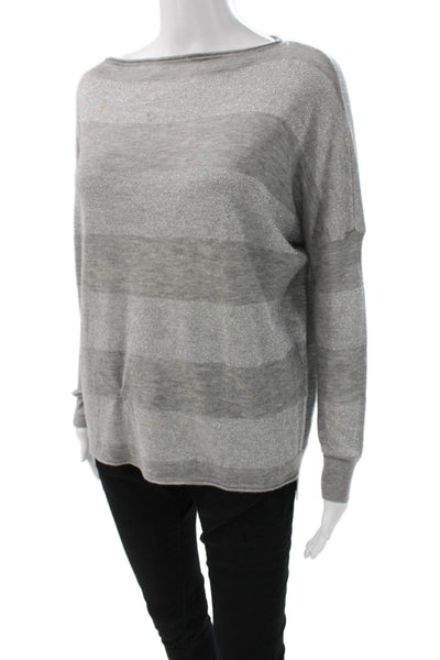 Vince Women Striped Boat Neck Pullover Sweater Gray Size S