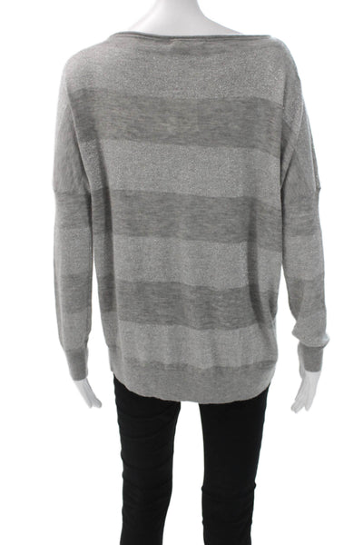 Vince Women Striped Boat Neck Pullover Sweater Gray Size S