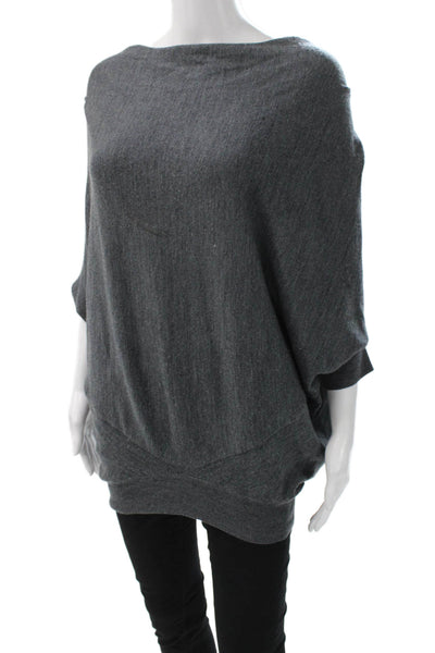 Vince Women Tunic Sweater Gray Wool Blend Boat Neck 3/4 Sleeve Size S